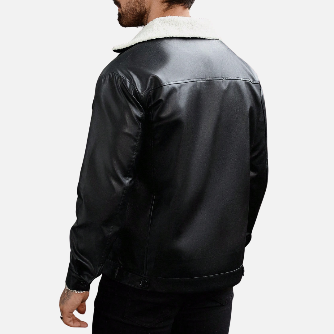Jaqueta de Couro Masculina com Gola Forrada